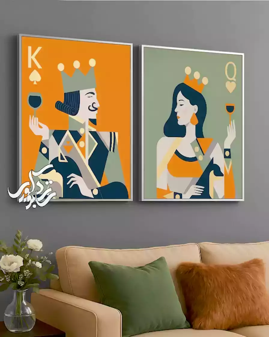 تابلو مدرن مینمال دو تکه | ست تابلو شاه و بی بی